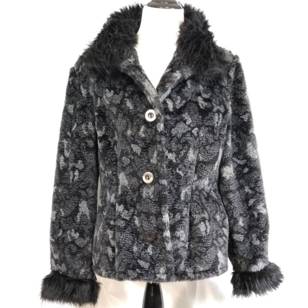 Women black & gray Faux Furry Coat Size M